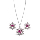 Rhodium Rose Zircon Pendant Set